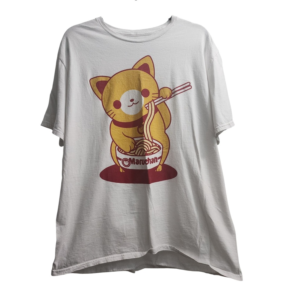 Maruchan Ramen Lucky Cat Graphic T-Shirt Mens XL White Short Sleeve‎ Cotton Tee